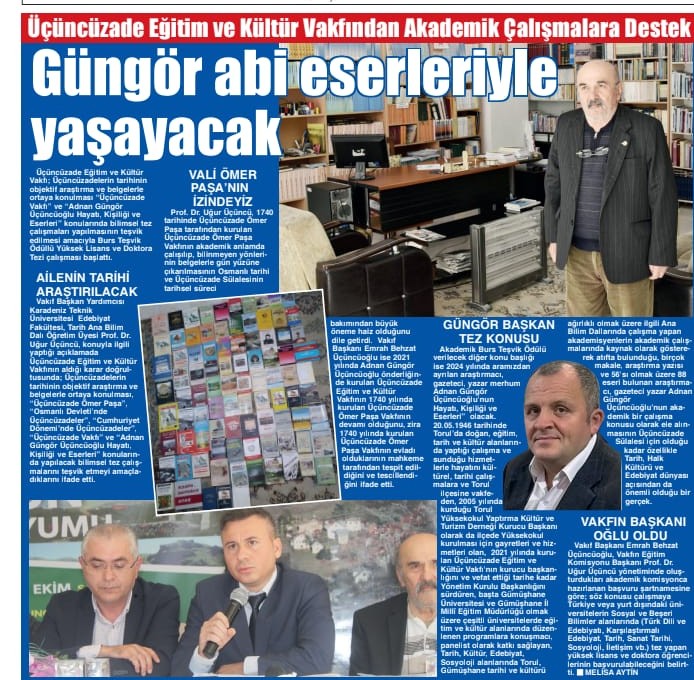 VAKFIMIZDAN ÜÇÜNCÜZADE KONULU AKADEMİK ÇALIŞMALARA BURS DESTEĞİ